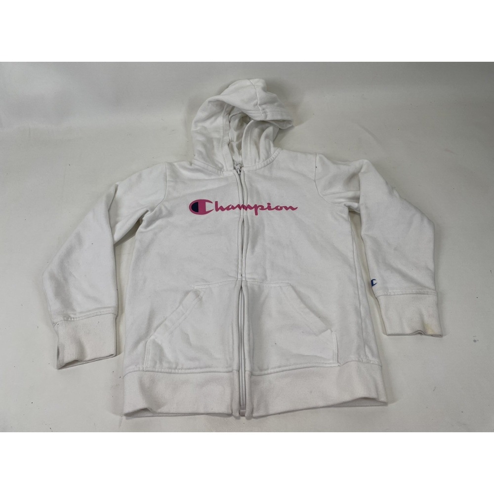 Champion Athletic Wear Full Zip Logo Hoodie Jacket Girls Size 7/8 White